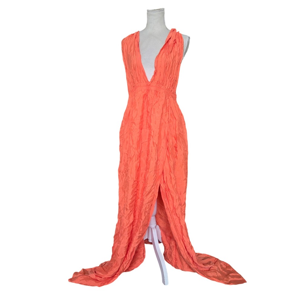 DIARRABLU 2XL Maxi Dress Womens Orange Excellent Sustainable Open Back Gown